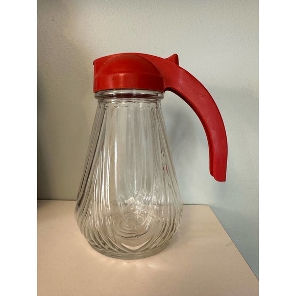 Vintage Federal Tool glass syrup dispenser with red plastic top - Picture 3 of 12